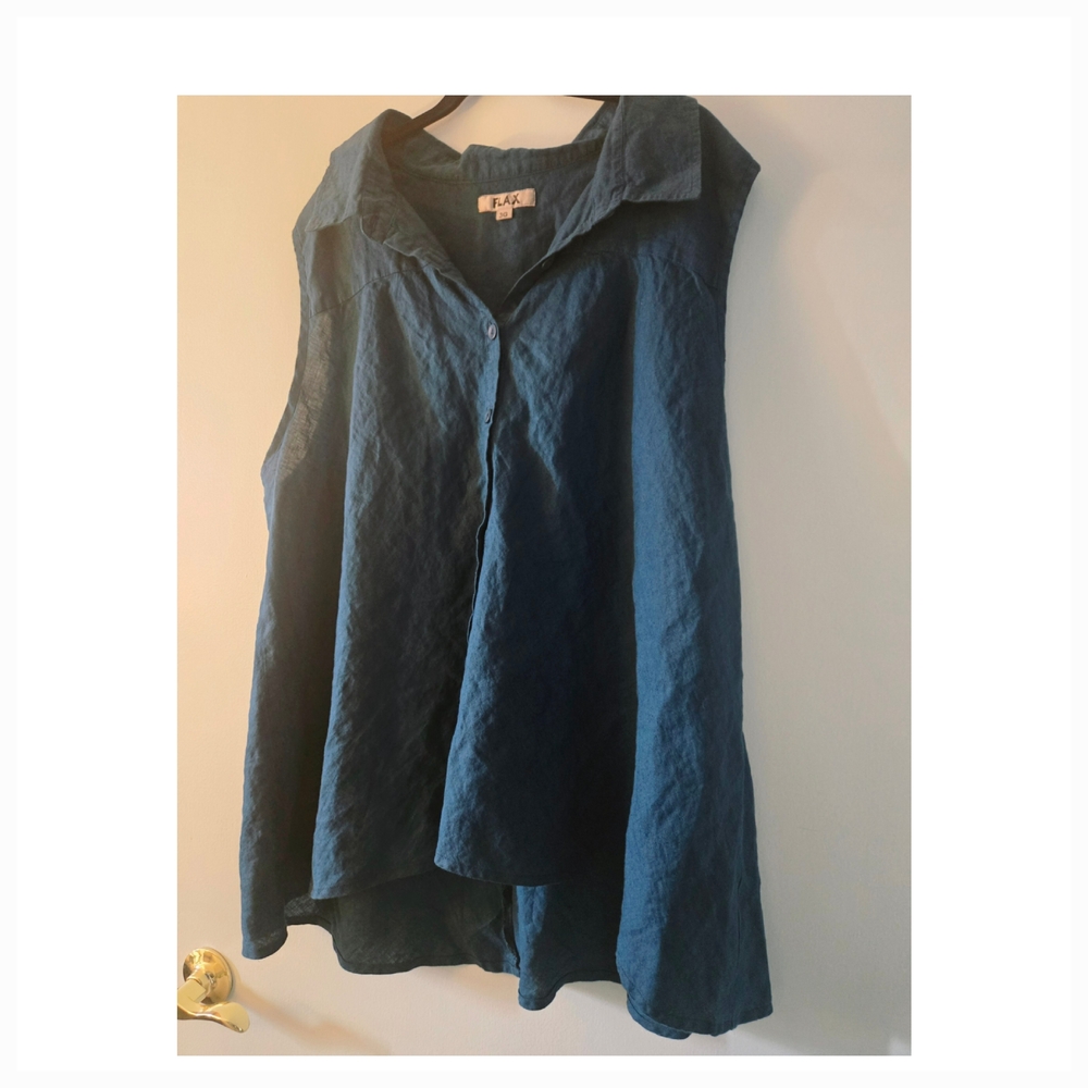 Flax Teal Blue Linen Sleeveless Top